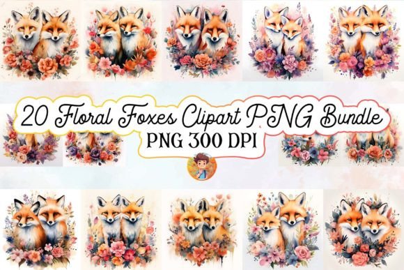 Download 15 Floral Foxes Clipart JPG Bundle - Jpg bundle Collection