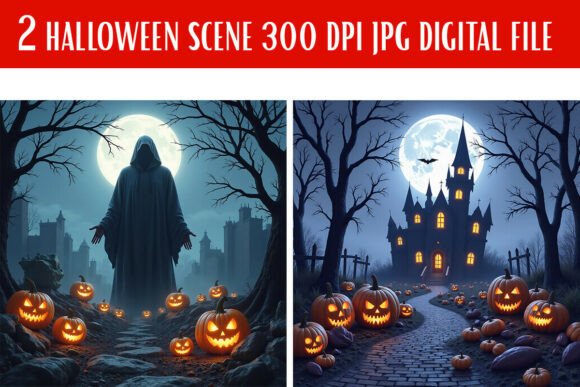 Download 2 Halloween Scene JPG Bundle 300 DPI - Jpg bundle Collection